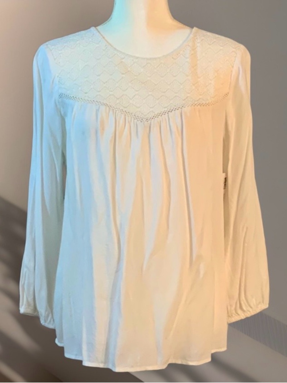 Old Navy Cream Embroidered Yoke Peasant Blouse